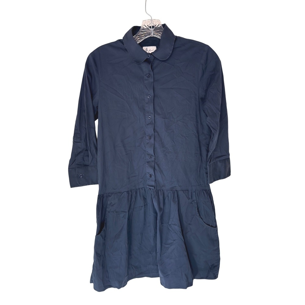 The Shirt by Rochelle Behrens Drop Waist Navy Blue Long Sleeve Button‎ Up XS